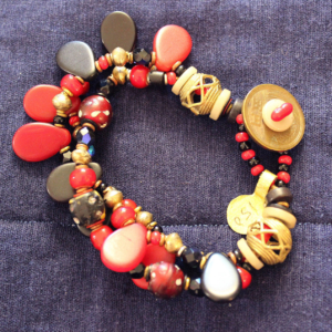 1800’s eye beads and czech glass 3 strand bracelet