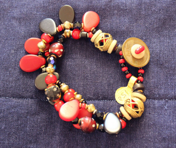 1800’s eye beads and czech glass 3 strand bracelet