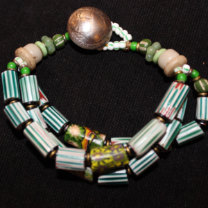 1800’s venetian watermelon chevron bead 3 strand bracelet