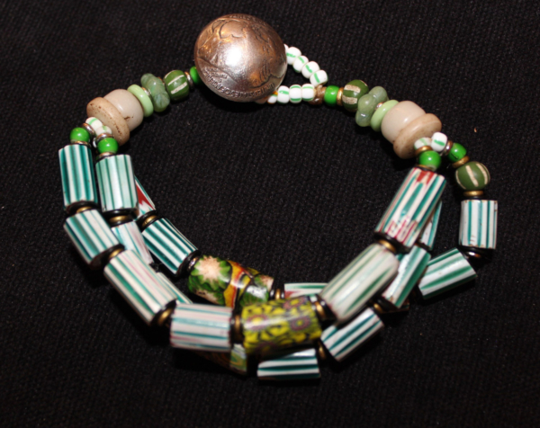 1800’s venetian watermelon chevron bead 3 strand bracelet
