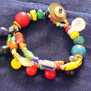 Rainbow wedding beads & Melon bead 3 strand Bracelet
